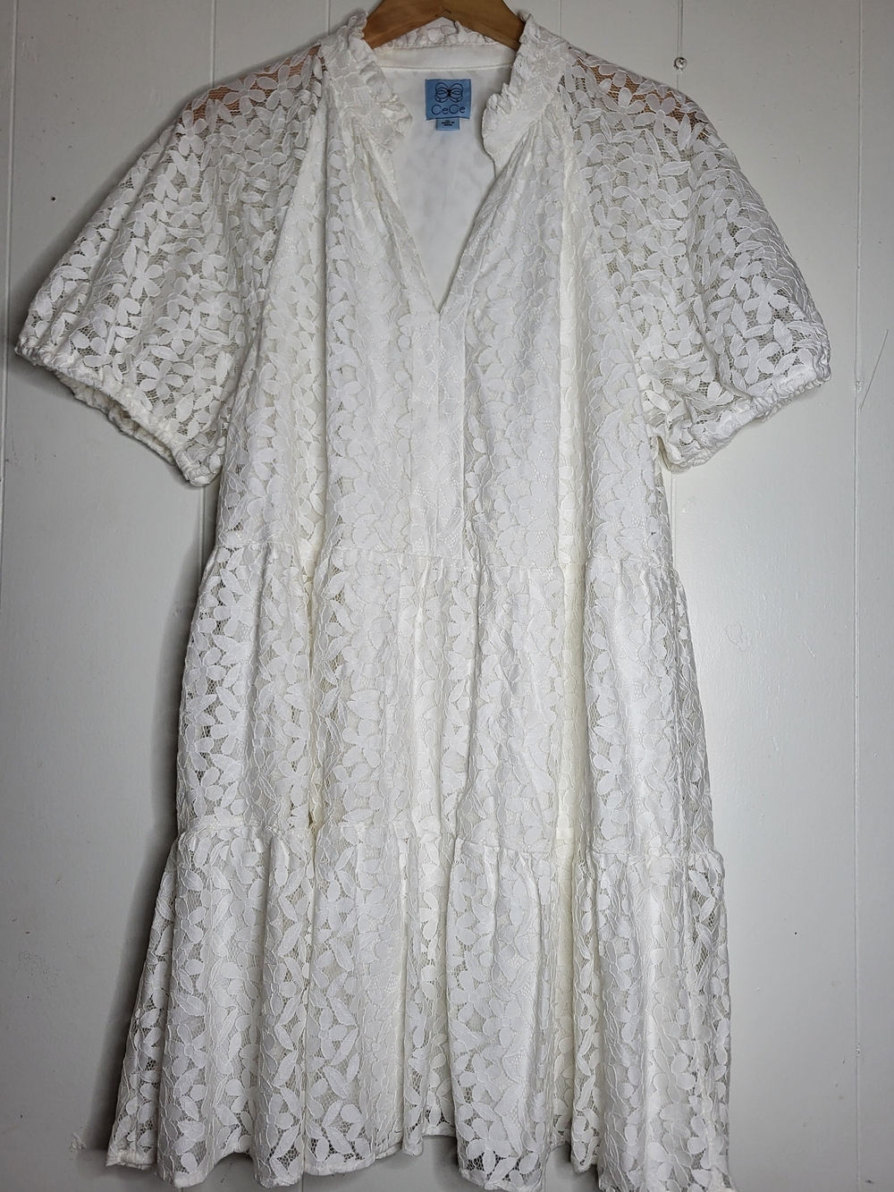 CeCe White Lace Tiered Dress